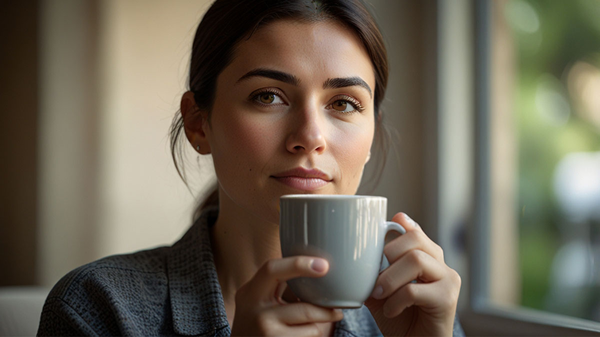 Woman finding personal comfort reflecting on a "God loves you Bible verse," feeling the warmth of His grace.