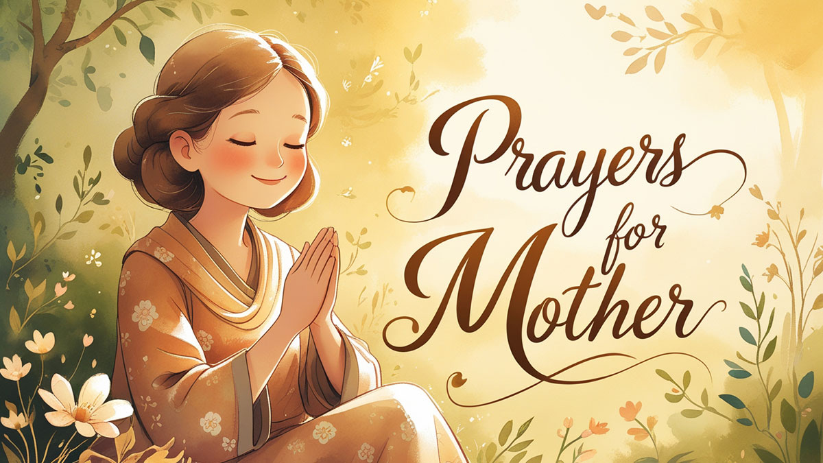Feature image for Christian Faith Goods: "Prayers for Mother" text gracefully overlaid on a warm, illustrative scene depicting a mother, inviting heartfelt prayer and encouragement.