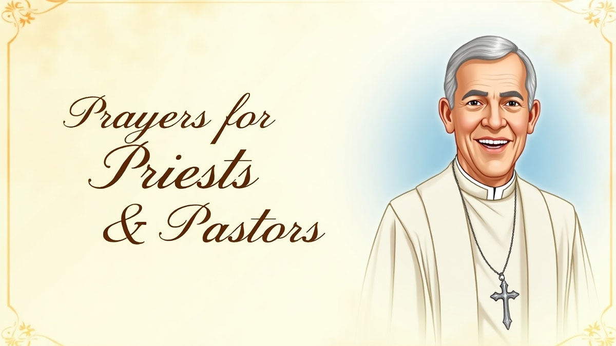 'Prayers for Priests & Pastors' text gracefully overlaid on an inspiring, faith-themed background – Featured image for a Christian Faith Goods blog post about offering heartfelt encouragement and prayer support for spiritual leaders.