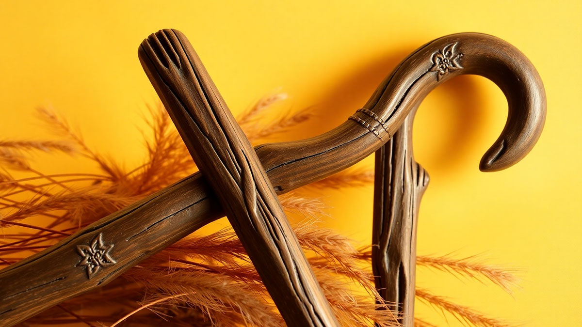 A shepherd's crook leaning gently against a warm background, representing guidance and faithful support through prayer for priests pastors spiritual leaders.