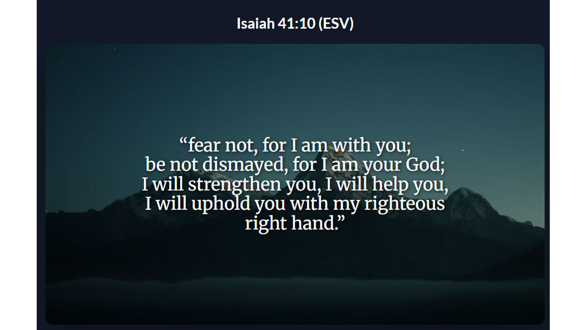 Inspirational graphic featuring the Bible verse for strength from Isaiah 41:10: "Fear not, for I am with you... I will strengthen you." A promise for when you feel alone.