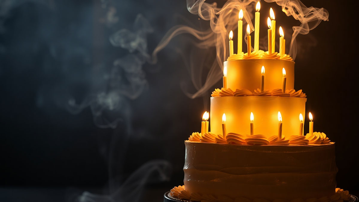 Softly illuminated birthday candles on a cake, some extinguished with a gentle wisp of smoke, symbolizing a prayer for a wife's peace and strength as she celebrates her new year.