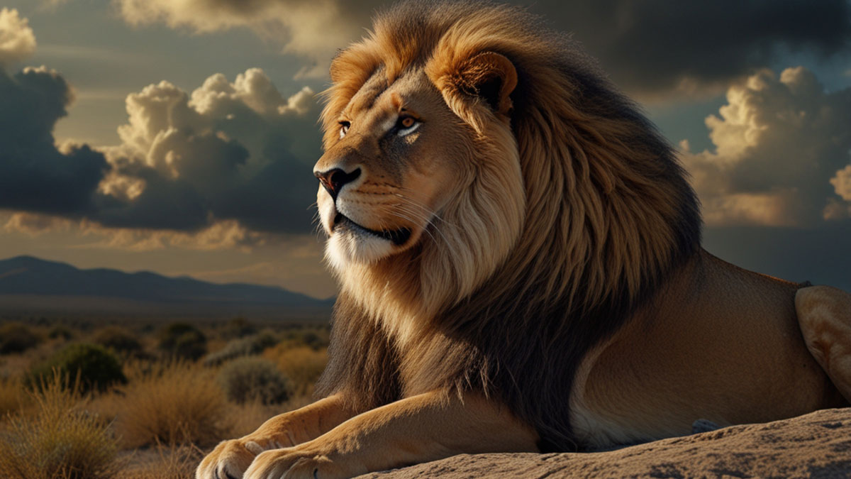 Majestic Lion of Judah symbolizing the mighty strength and protective power found in Jesus Christ through scripture.