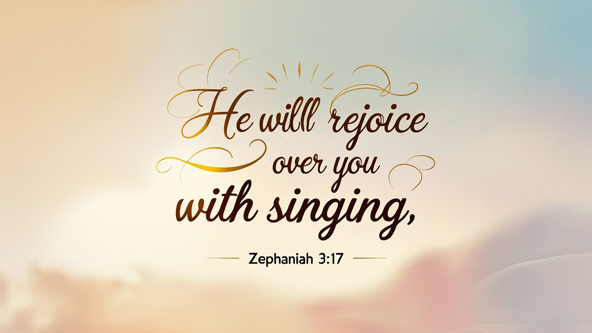Shareable graphic with the encouraging Bible verse for loneliness from Zephaniah 3:17: 'He will rejoice over you with singing.'