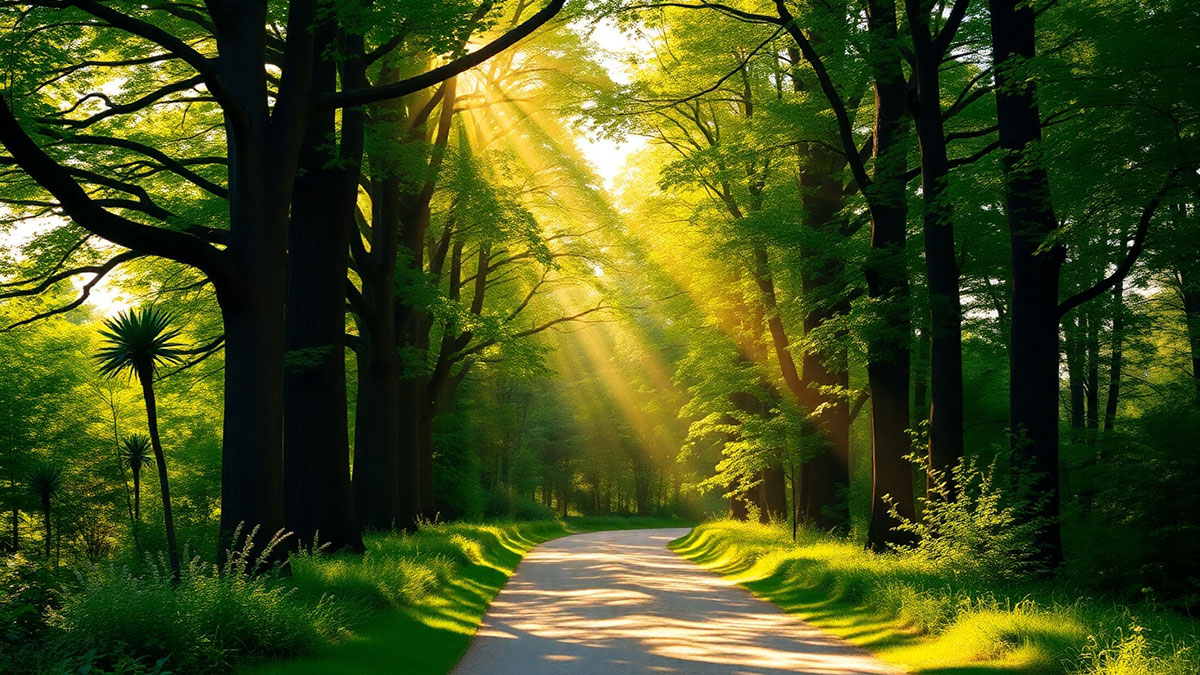 A sunlit path through a forest, representing a powerful birthday prayer for a son's guidance, future, and God's protection.