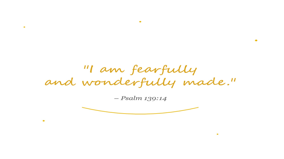Shareable graphic of the encouraging Bible verse Psalm 139:14, 'I am fearfully and wonderfully made'