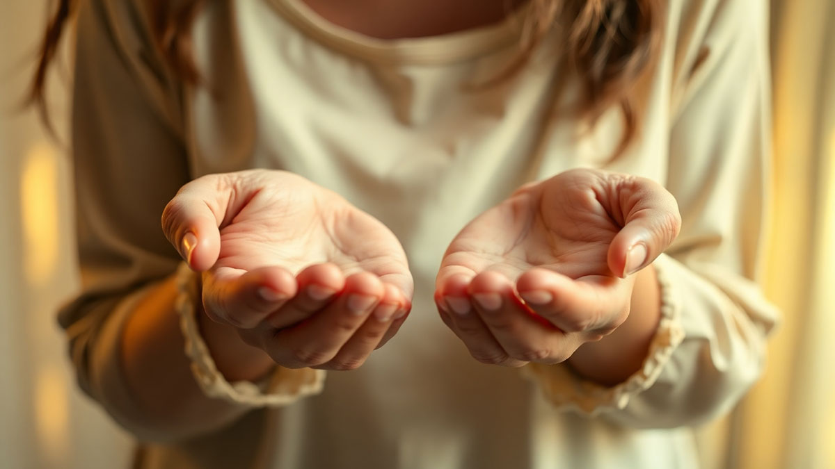 A woman's hands held open in a gesture of release, illustrating the concept of trusting God and surrendering anxiety and fear.
