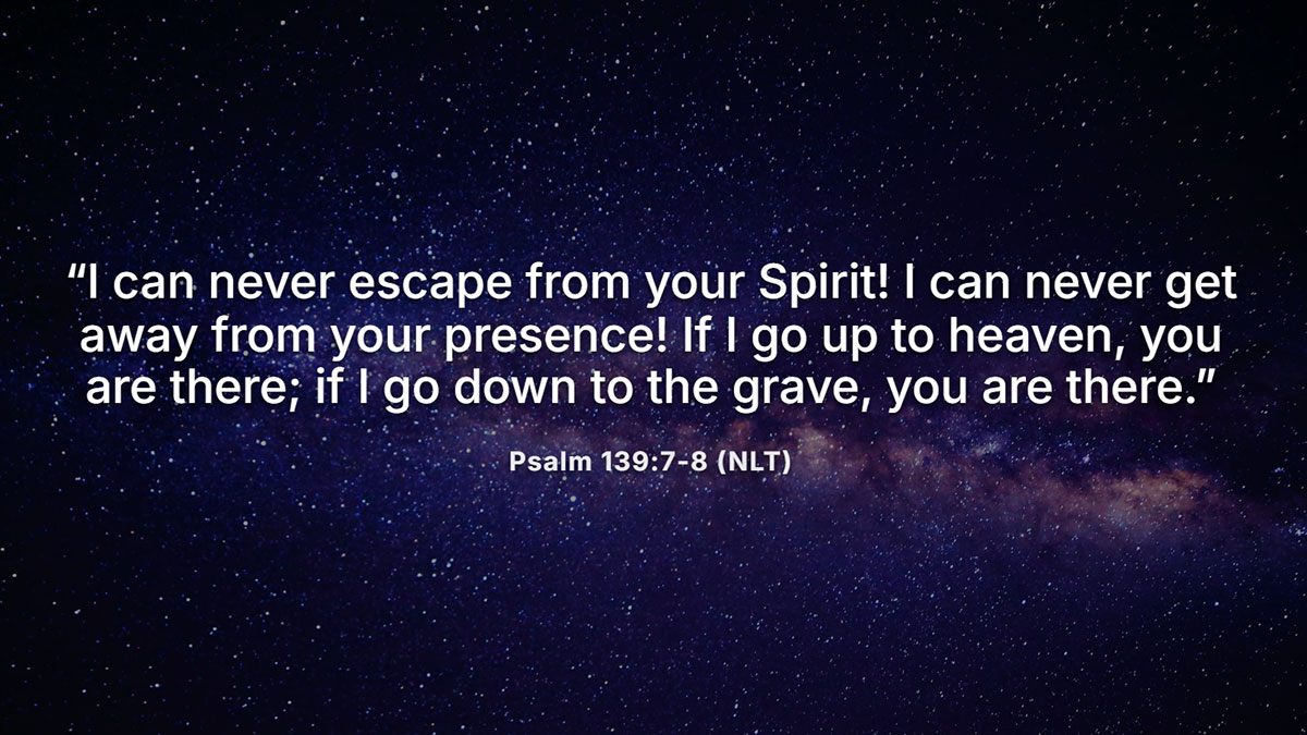 Bible verses about doubt showing God’s constant presence from Psalm 139:7-8, offering comfort during spiritual struggles