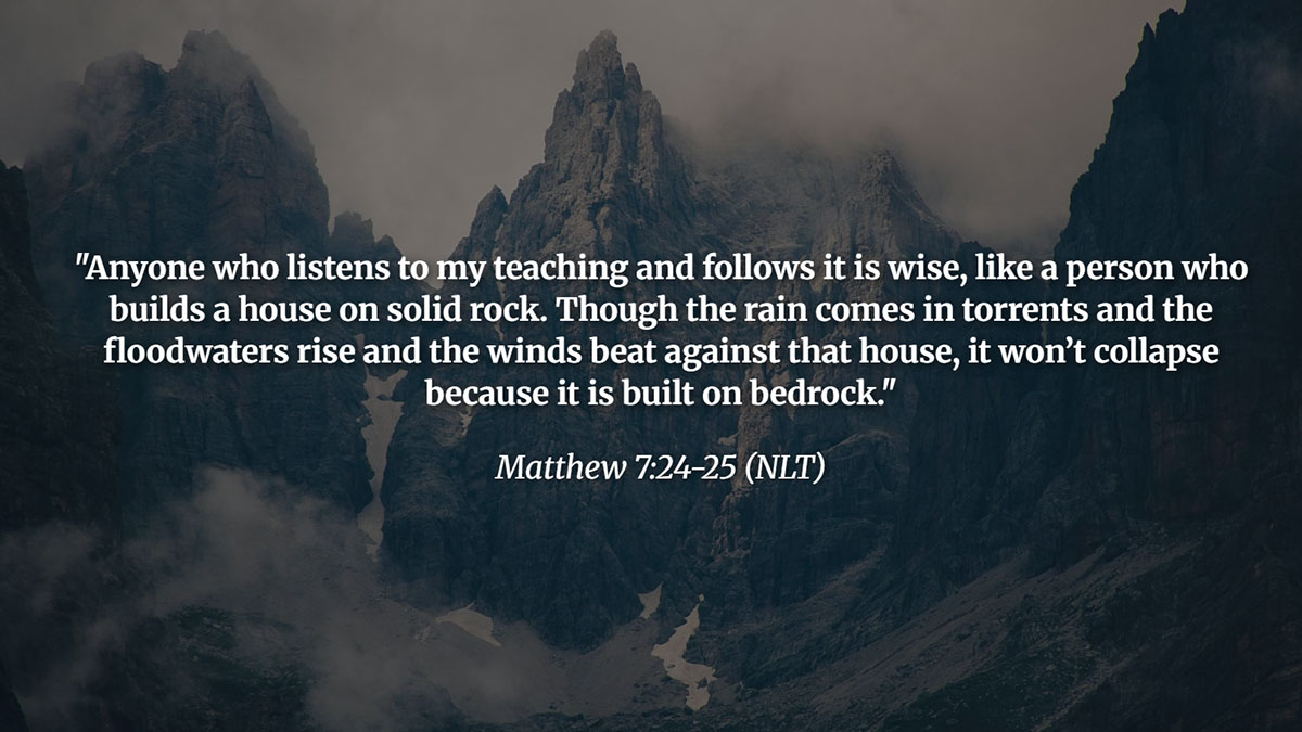 Bible Verses for Home Blessing Building on the Rock - Psalm 127:1 "Unless the LORD builds the house..." with cozy home scene, open Bible, and peaceful atmosphere.