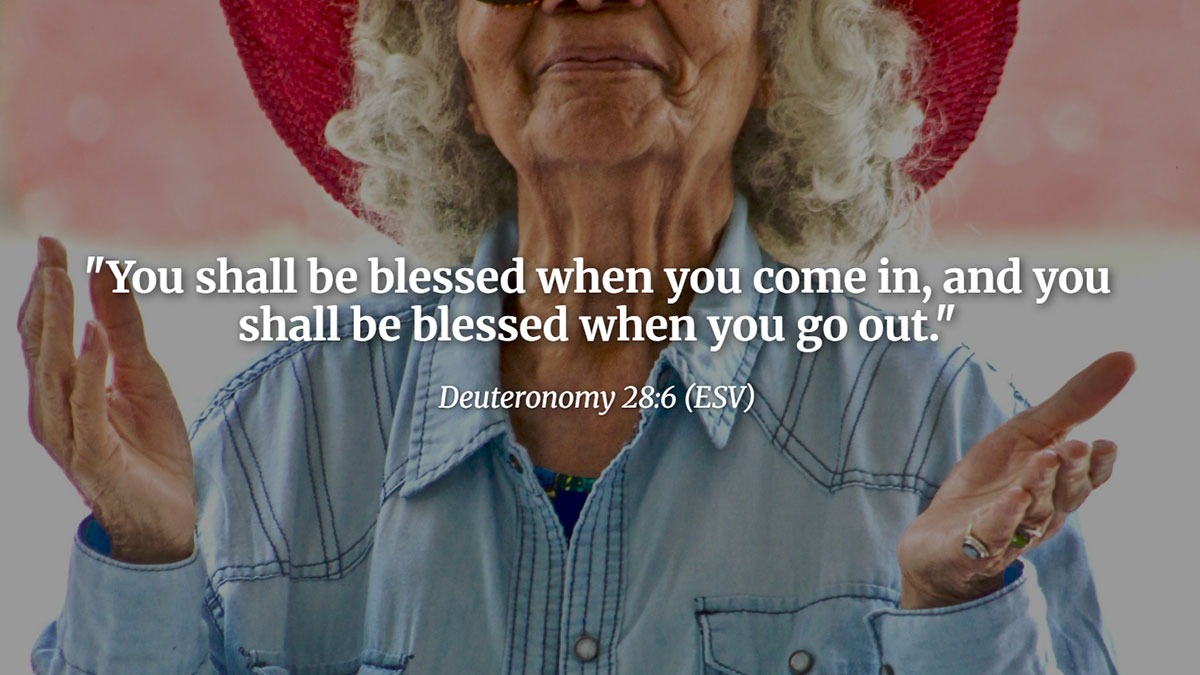Bible Verses for Home Blessing for the Entryway - Deuteronomy 28:6 "You shall be blessed when you come in, and you shall be blessed when you go out" with peaceful home setting and scripture focus.