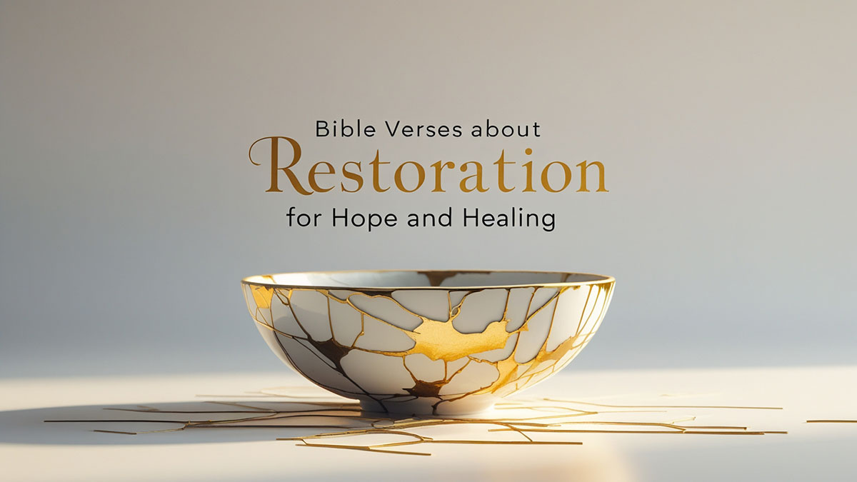 A broken ceramic bowl being mended with gold lacquer, symbolizing hope and the biblical promise of restoration.