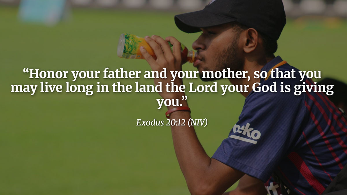 Bible verse from Exodus 20:12 teaching respect and honor for parents and elders as commanded by God