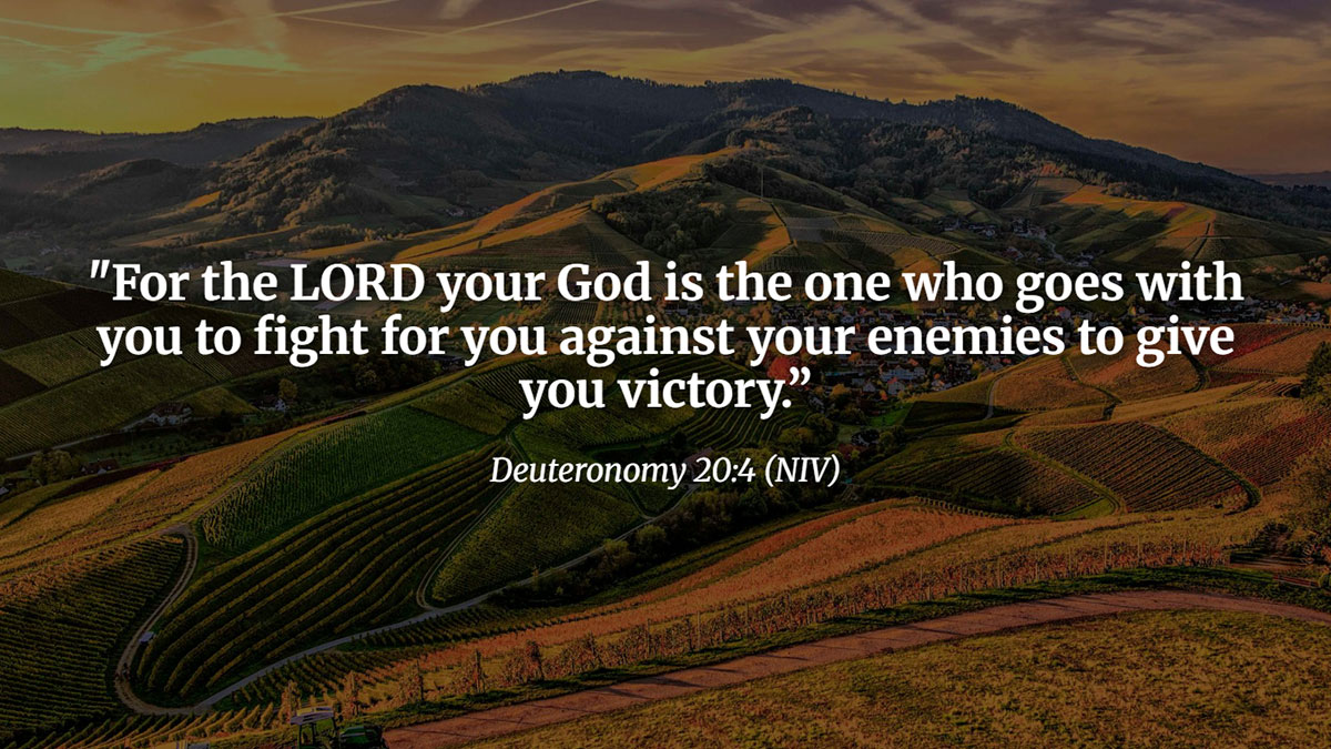 Deuteronomy 20:4 Bible verse about victory and winning battles, reminding believers that God goes with them and fights on their behalf