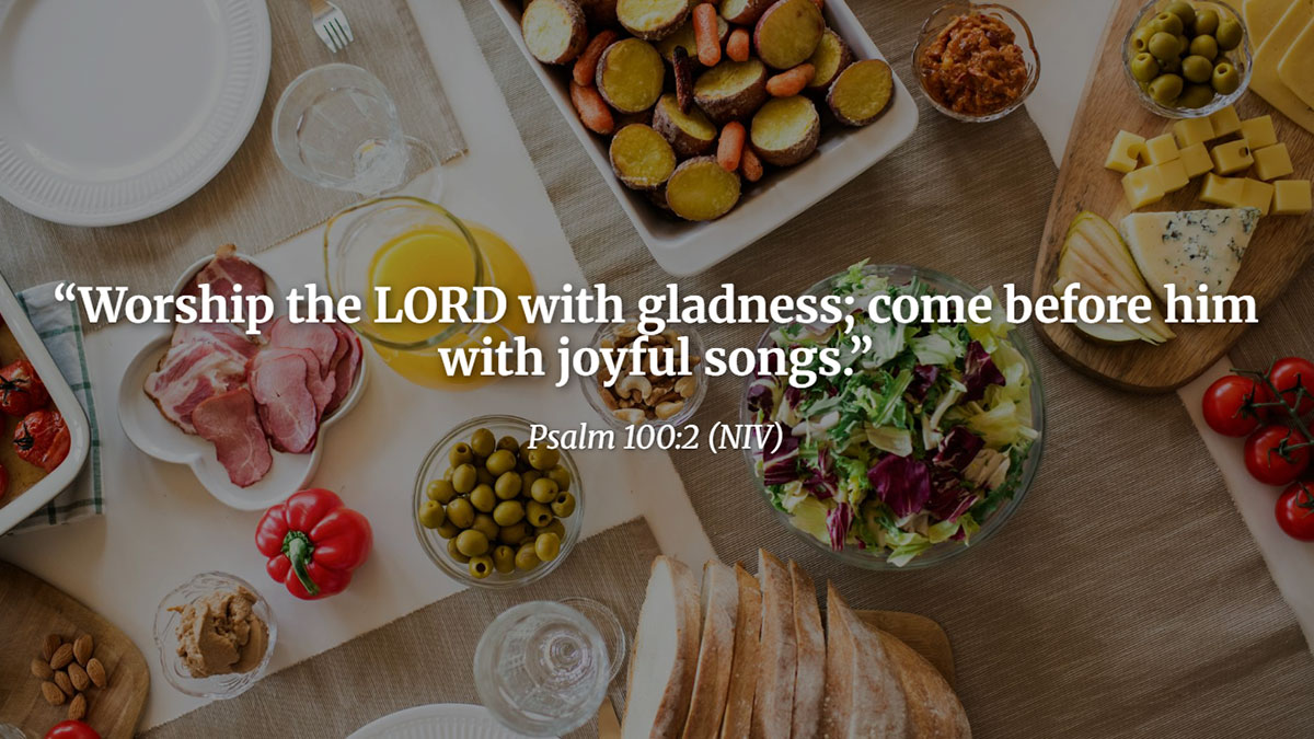 Psalm 100:2 Bible verse image encouraging joyful worship and singing with gladness before the Lord
