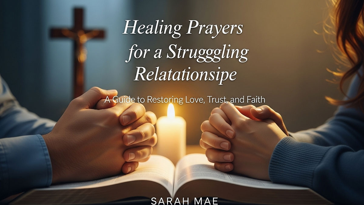 Couple praying together with Bible and candle light, symbolizing healing relationship prayers for love, trust, and faith restoration
