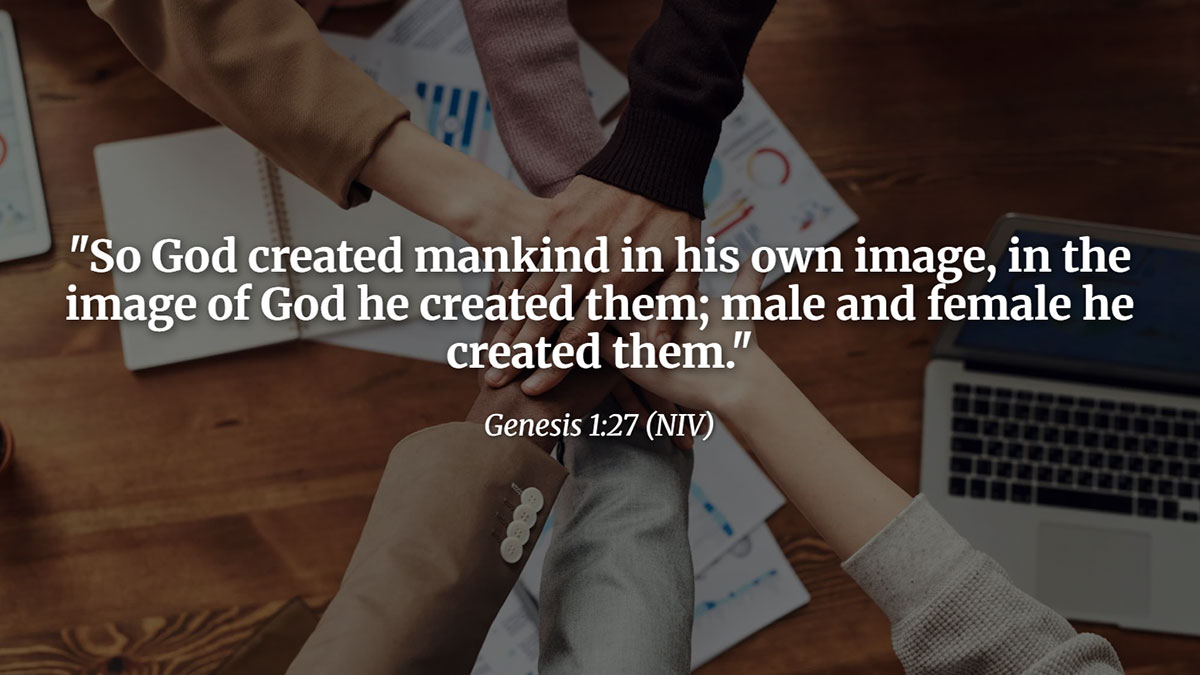 bible verse from Genesis 1:27 on God creating mankind in His image, highlighting what God says about respect for all people