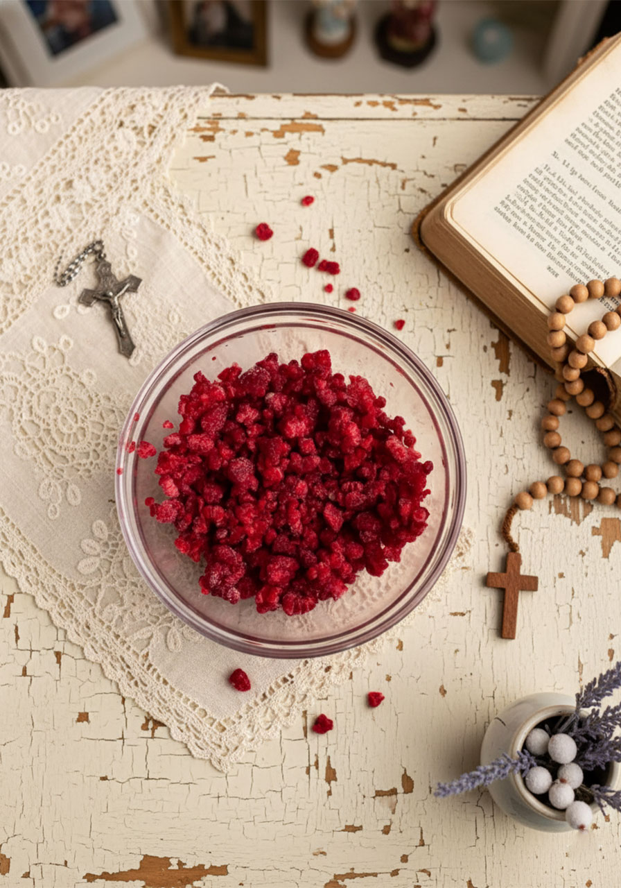 Bowl of chopped frozen raspberries ready to fold into gluten-free vegan raspberry cookie dough