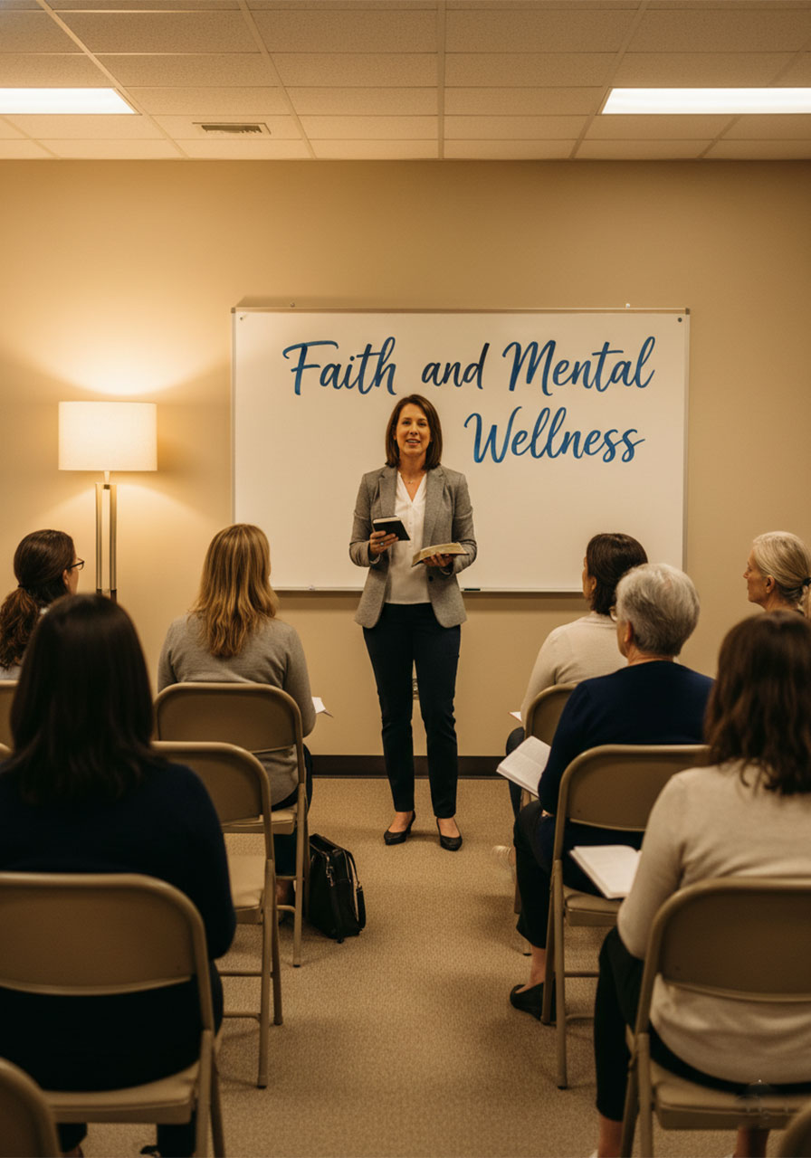Christian women attending a faith and mental health seminar at a women's ministry ladies night