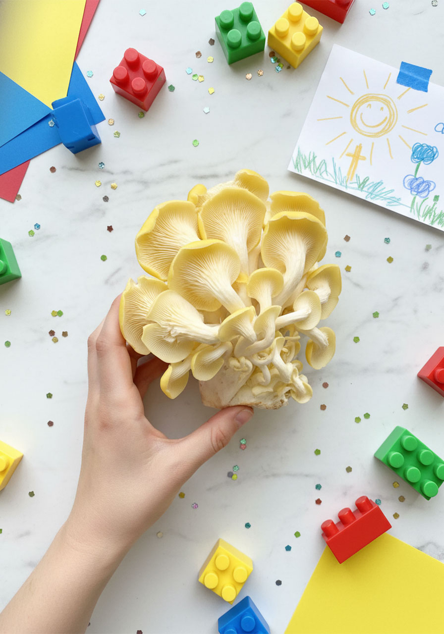 Fresh golden oyster mushrooms — the plant-based meat substitute used in this vegan gyros recipe