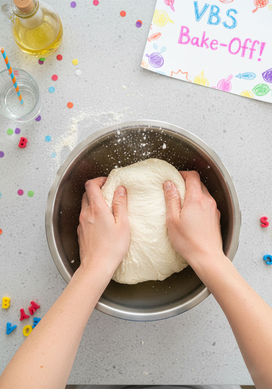 Hands kneading smooth dough in a steel bowl for homemade Chinese stuffed pancake wrappers