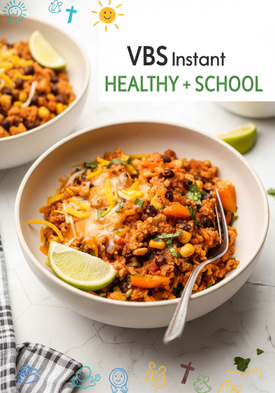 Instant Pot vegan burrito bowl with melted vegan cheese, lime, and cilantro in a white bowl — easy 25-minute meal prep dinner