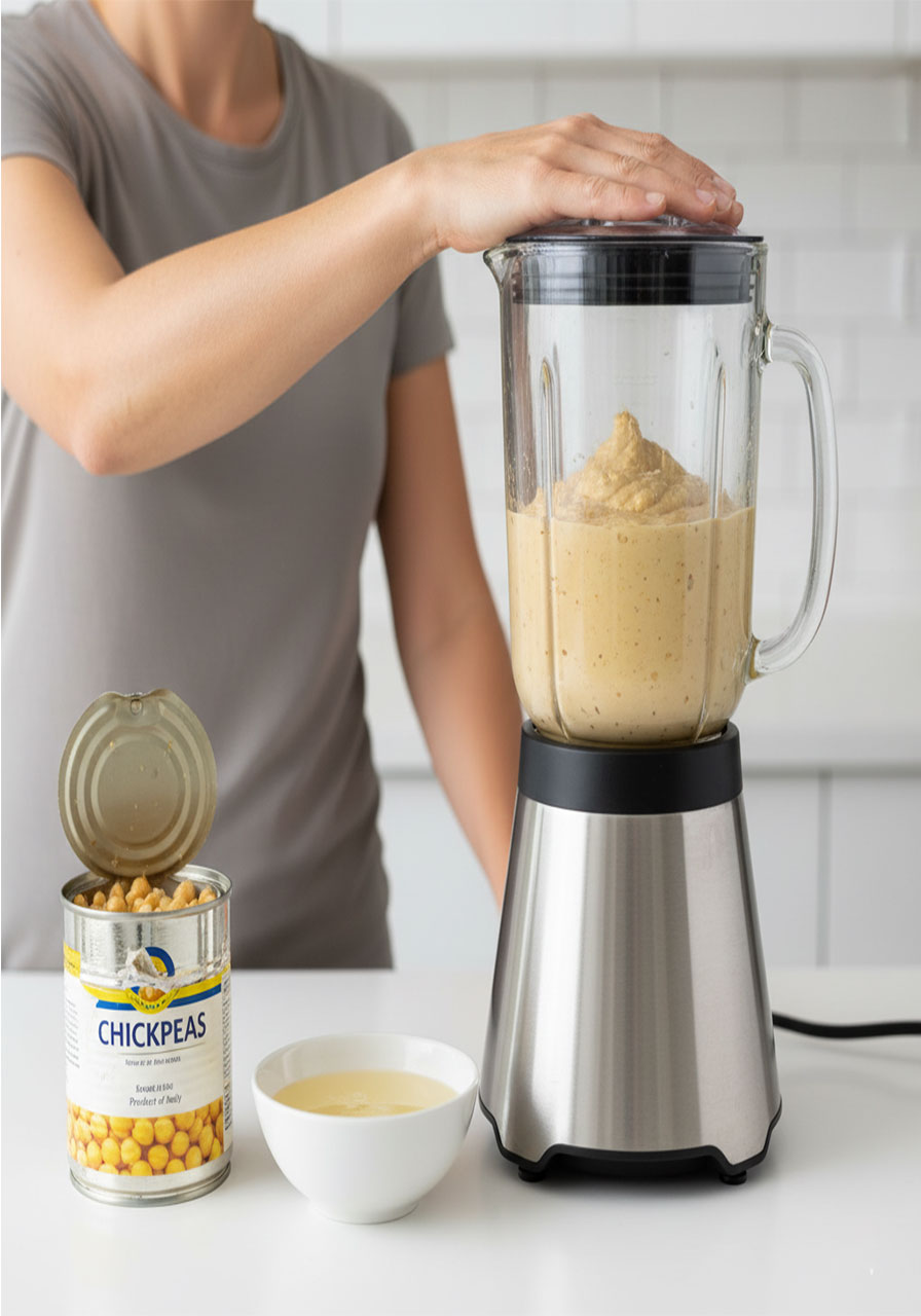 Blending drained chickpeas in a blender to make the chickpea nugget mixture